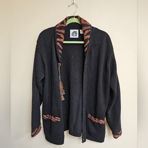 Storybook Knits L Cotton Ramie Blend Tassel Button Cheetah Cardigan